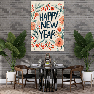 Affiche murale abstraite contemporaine de fleurs d'hiver pour le Nouvel An