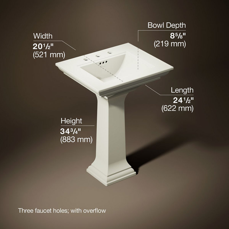 Memoirs® Stately 24" Pedestal Bathroom Sink with 4" Centerset Faucet Holes, Biscuit, 34.75" H x 20.5" W x 24.5" L, 8" Centers
