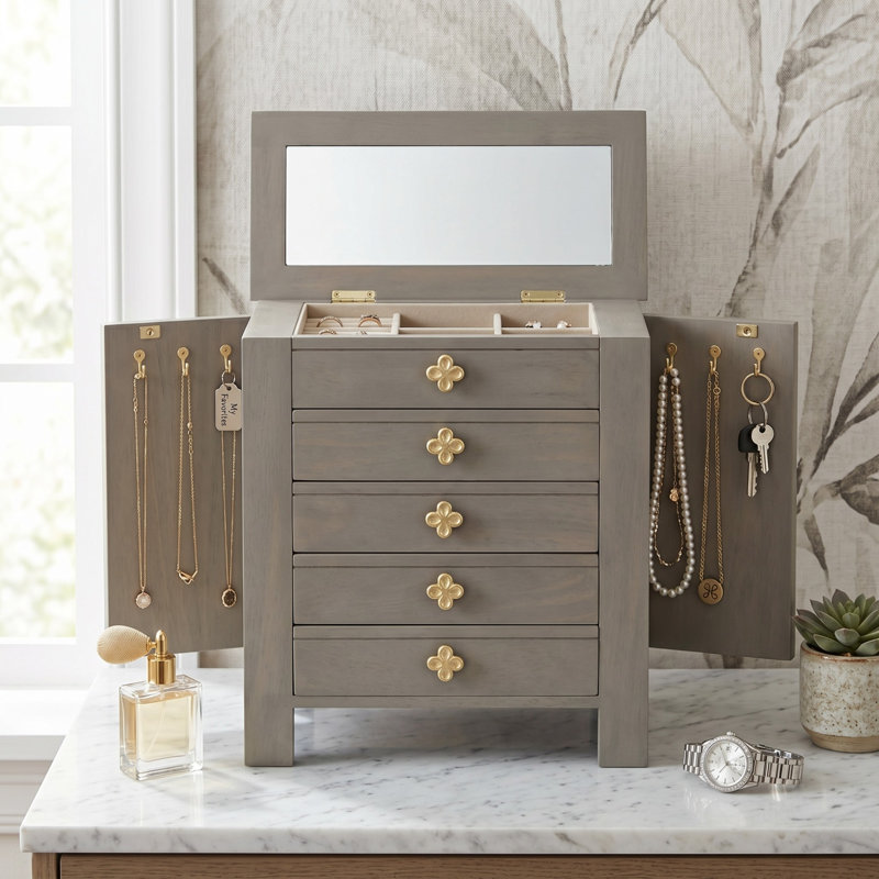 Armoire pour bijoux avec miroir Knag, Gris