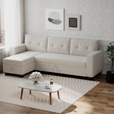 L-Shaped Corduroy Upholstered Sleeper Sectional Convertible Sofa bed -  Ebern Designs, CBA49E3372274D7BA846E817587092D4