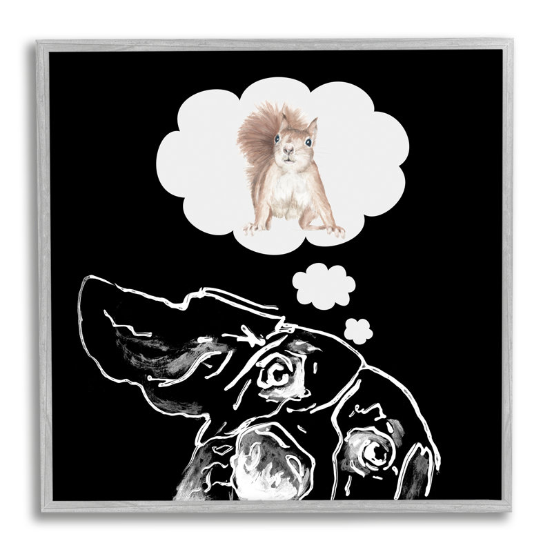 «Funny Dog Dreaming Squirrel Pet» par Patricia Pinto - cadre flottant, impression sur bois, H 17 po x l 17 po x P 1,5 po