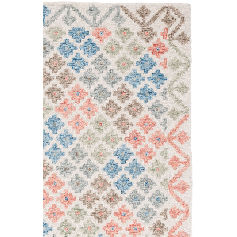 Tapis bleu / rouge en laine / coton / latex touffeté à la main Lukats, Rectangle 3 pi x 5 pi