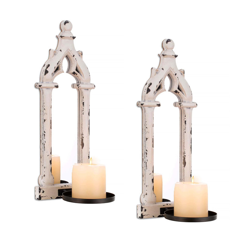 2 Piece Wood Wall Candelabra Set, Vintage White