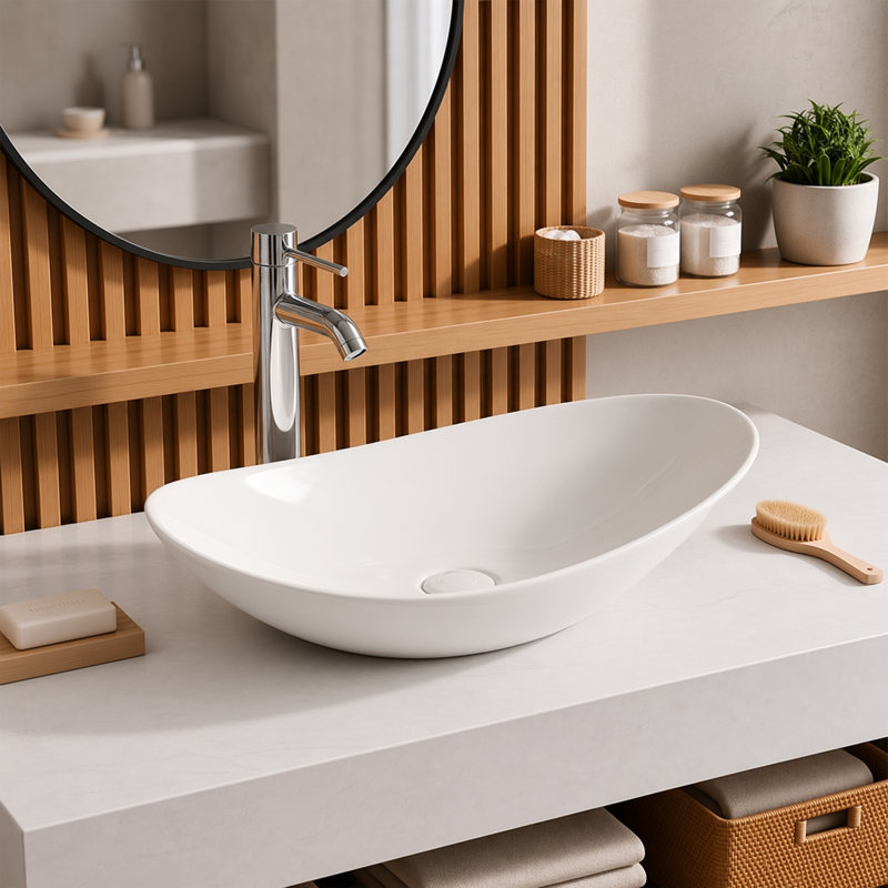 Lavabo vasque de salle de bain ovale en céramique 24 po Bas