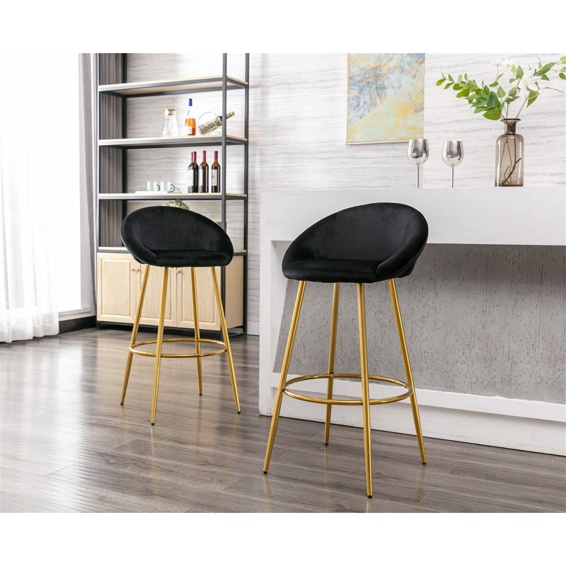 Upholstered Counter Stool with Metal Frame, Black
