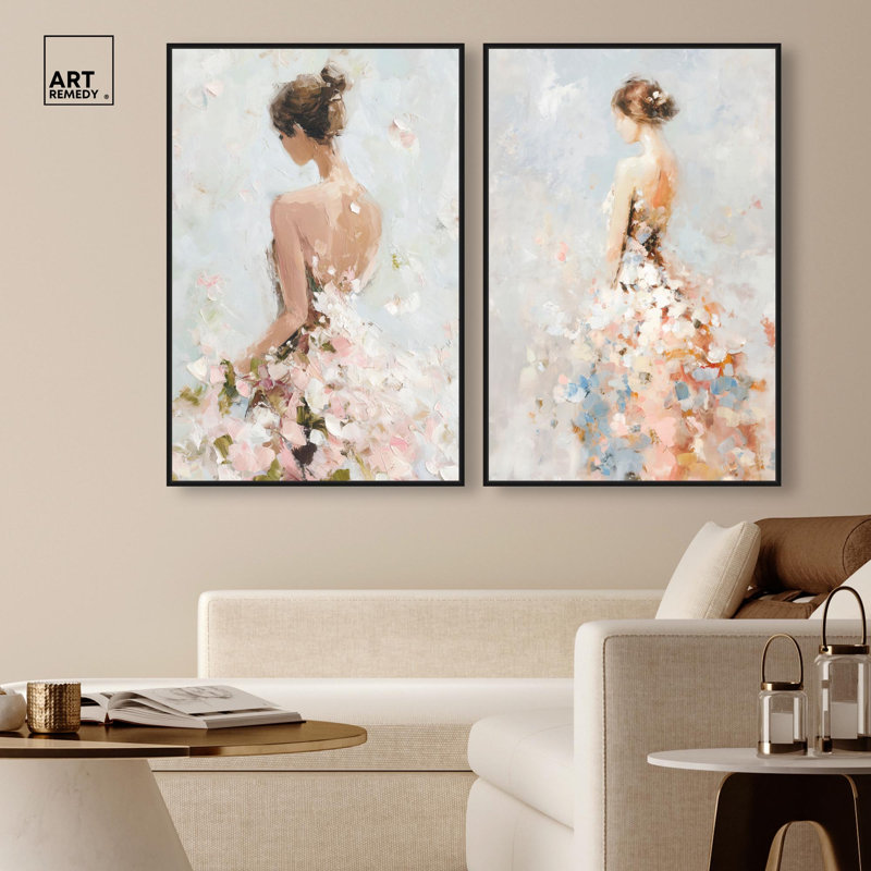 "Dreamscape Glam Art", ensemble de 2 impressions sur toile par , Noir, Impression dans un cadre flottant sans passe-parto