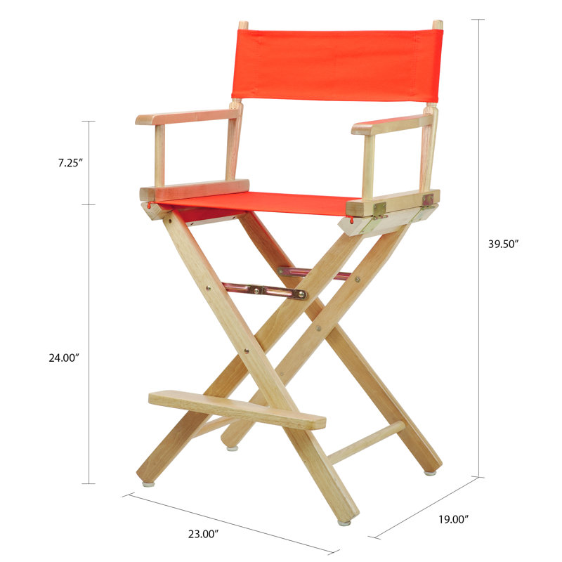 Chaise de réalisateur pliante 24 po, Orange, Chêne miel