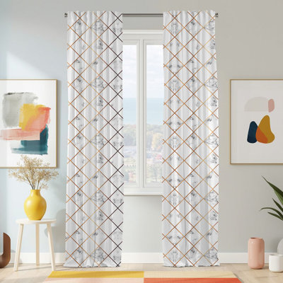 Semi Sheer Geometric Print Curtain Single Panel