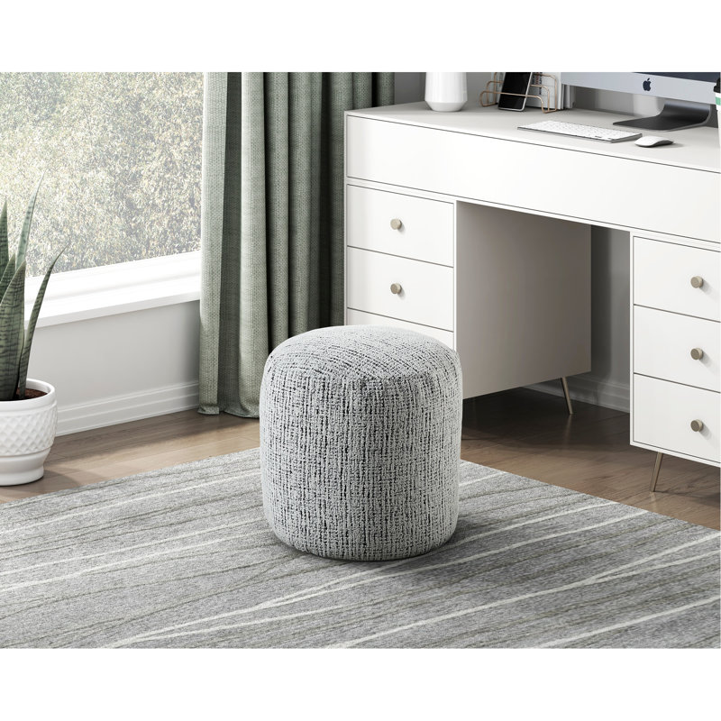 Chenille Fabric Covered Cylindrical Pouf With 300Lbs Weight Capacity 17"H X 16" In Modern Style Upholstery