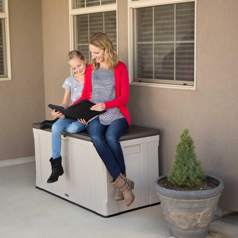 Tan and Brown Lockable 116 Gallon Plastic Deck Box
