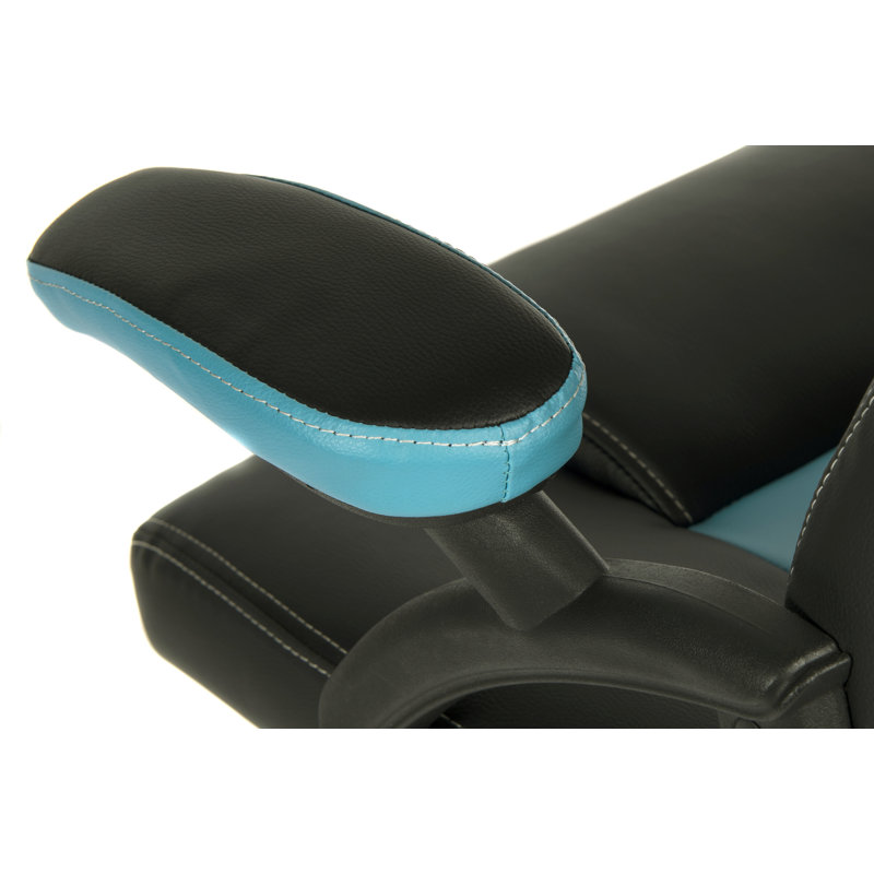 Inbox Zero Anacletus Adjustable Reclining Ergonomic Faux Leather Swiveling PC & Racing Game Chair in Black, Black/Blue 