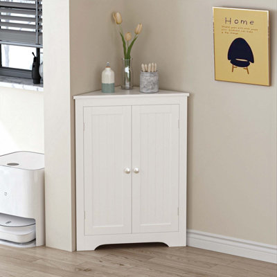 Floor Corner Cabinet With 2 Doors And Adjustable Shelves, Freestanding Narrow Cabinet Organizer, Corner Storage Cabinets