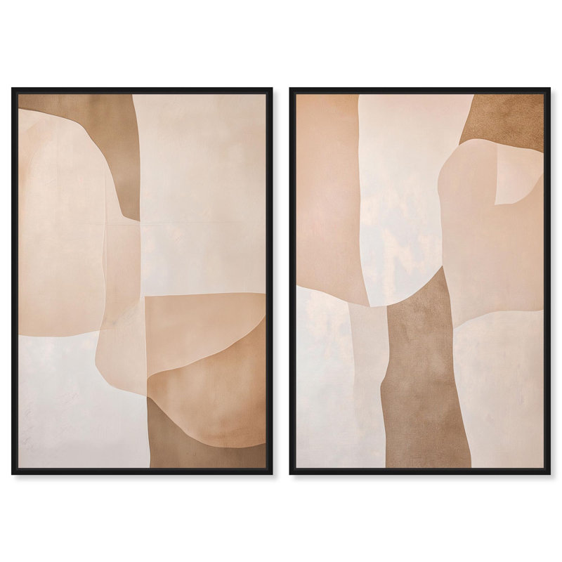 «Sere Beige Forms», reproduction d'art sur toile, ensemble d'art mural beige Boho par Art Remedy, cadre noir, 16 x 24