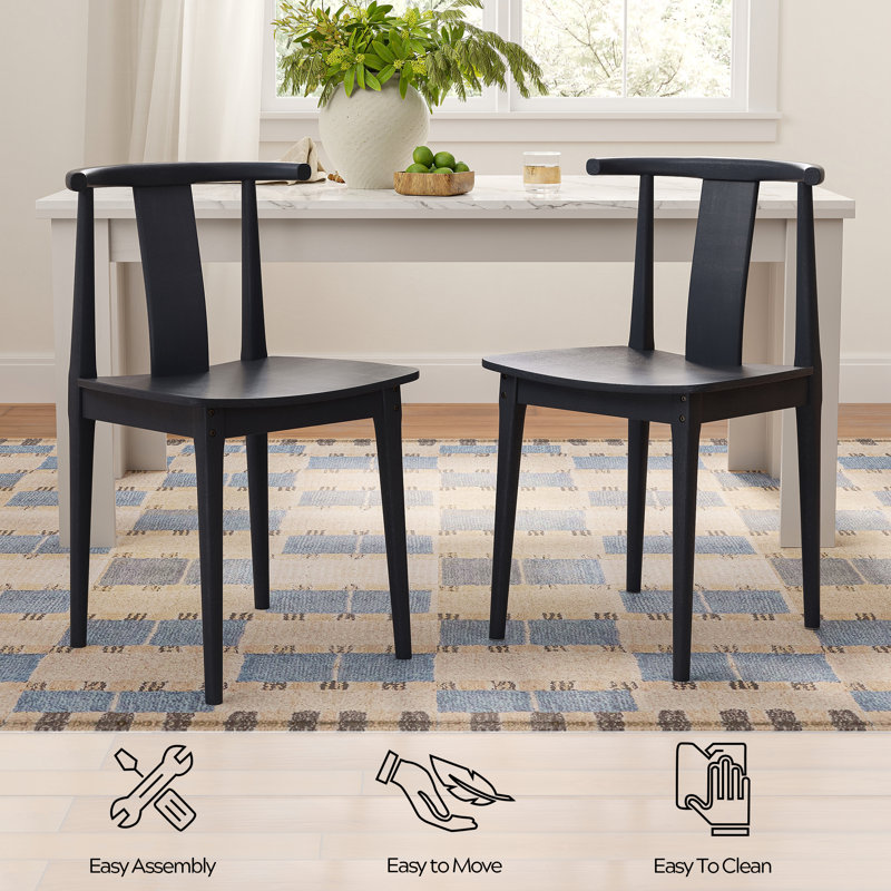 Farmhouse Wood Dining Chairs With Curved Back, Black, 4