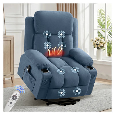Swivel Rocker Recliner Chair with Vibration Massage and Heat, Manual Handle Recline, USB Port and Cup Holders, Grey Metal Frame