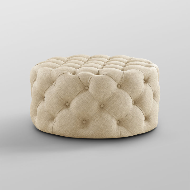 Repose-pieds rembourré Thelma, Beige, Lin