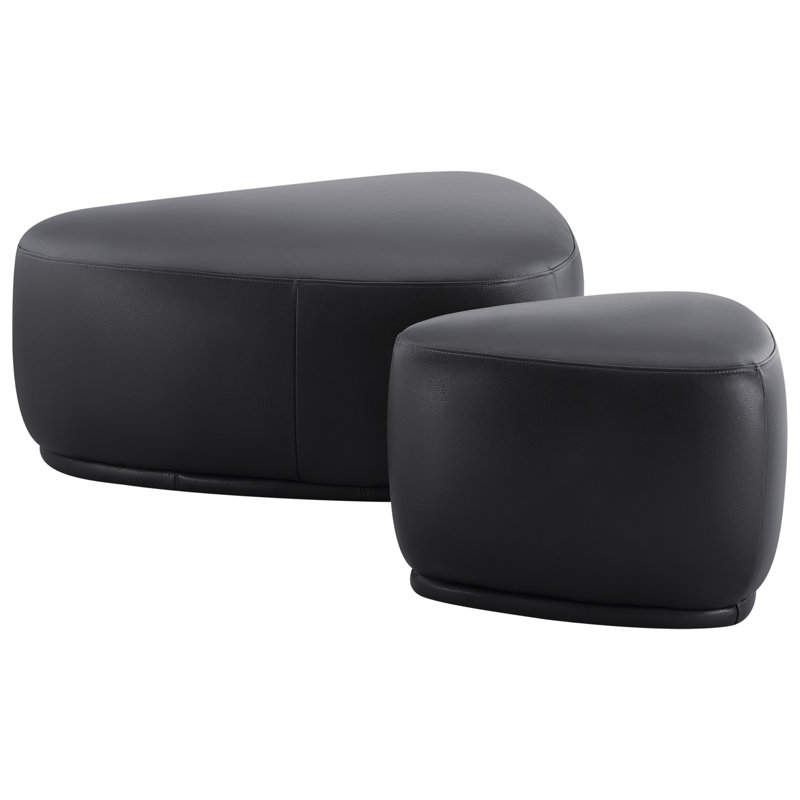 Adna 26.5" Genuine Leather Triangular Upholstered Ottoman, Impression Black Genuine Leather