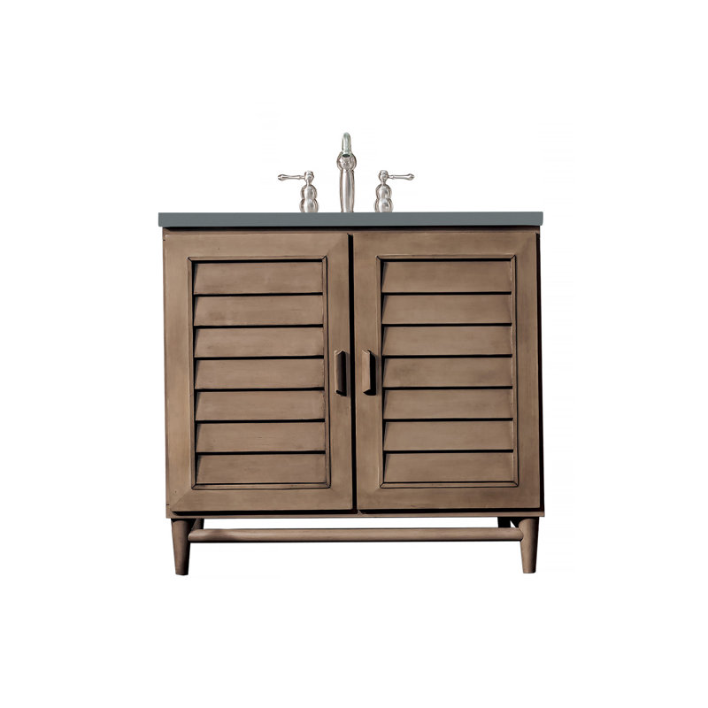 Portland 36'' W Single Vanity, Whitewashed Walnut, White Zeus, 8" Widespread