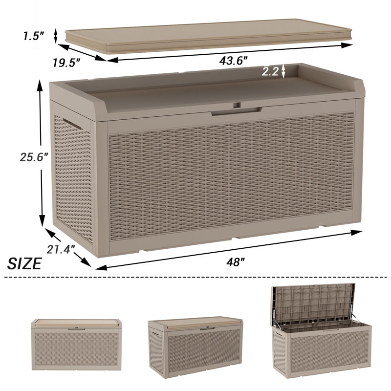Coffre de terrasse verrouillable en résine imperméable avec coussin de siège Devoko 100 gallons, Brun