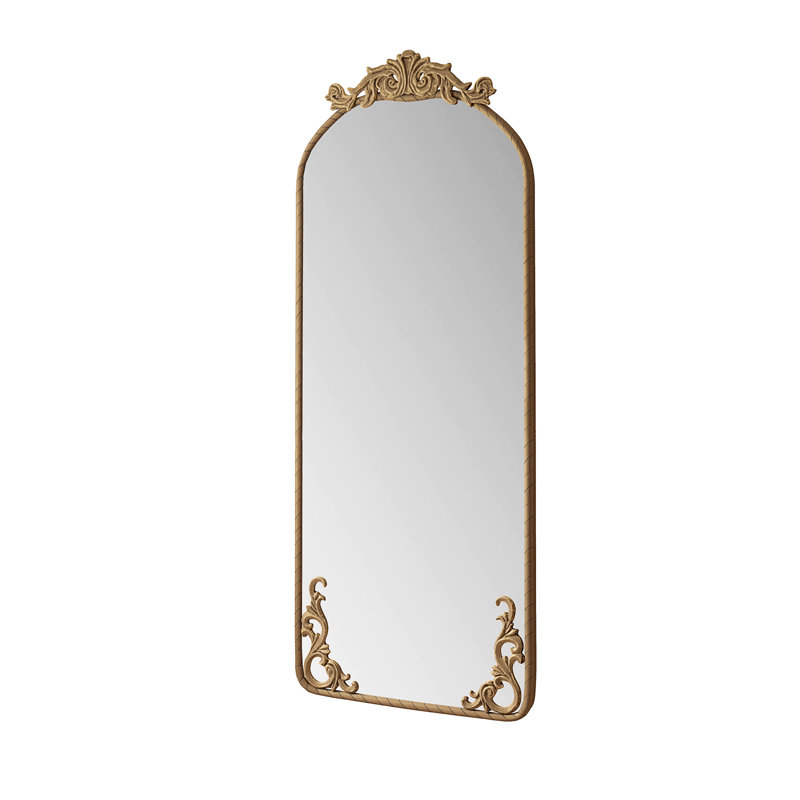 58"X24" Arched Full Body Mirror With Vintage Ornate Carved Applique On Top And Bottom, Hanging Wall Mounted Mirror, For Living Room Bedroom Retro Home Decor Mirror