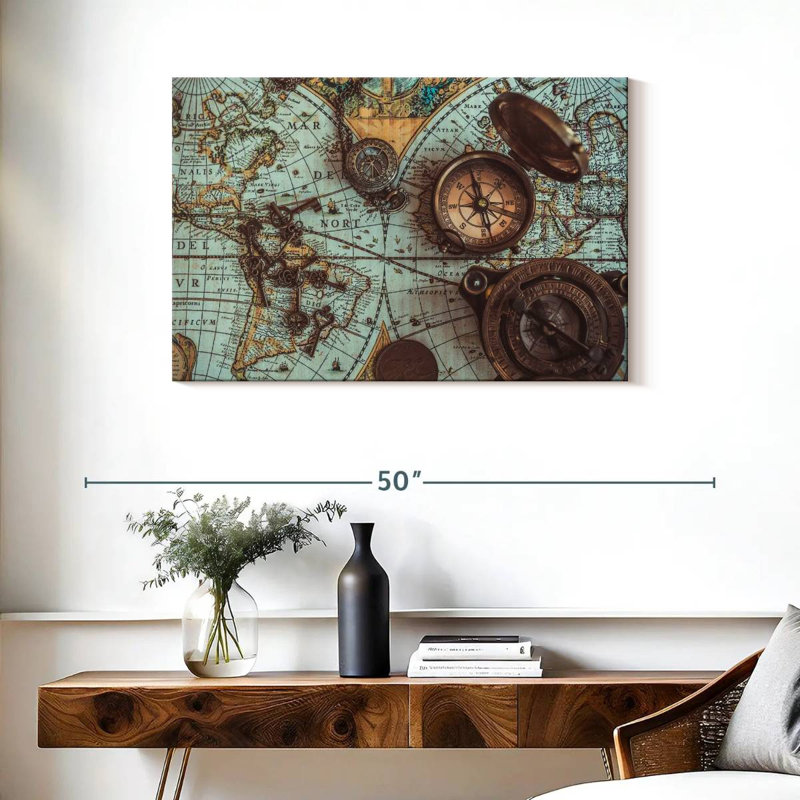 Carte de pirate antique sur toile, H 24 po x l 36 po x P 1,25 po