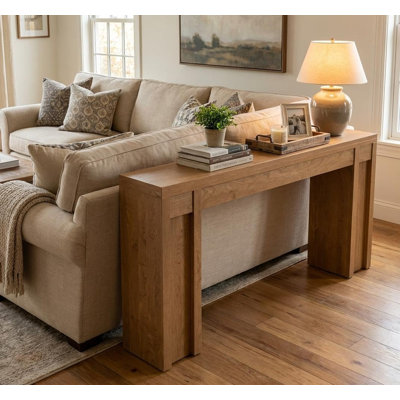 Console extra-longue pour la salle à manger de style campagnard avec 2 tiroirs, 2 rangements ouverts, construction en bois épais, table d'appoint robuste pour le vestibule ou le couloir 