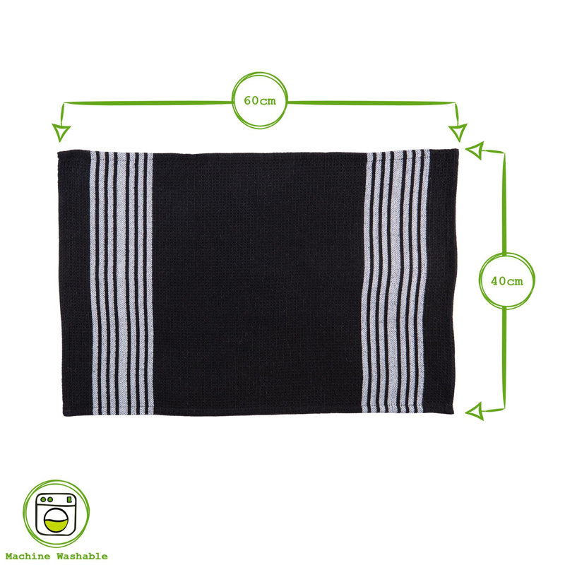 Cotton Stripe Tea Towel Kitchen Towel, Black