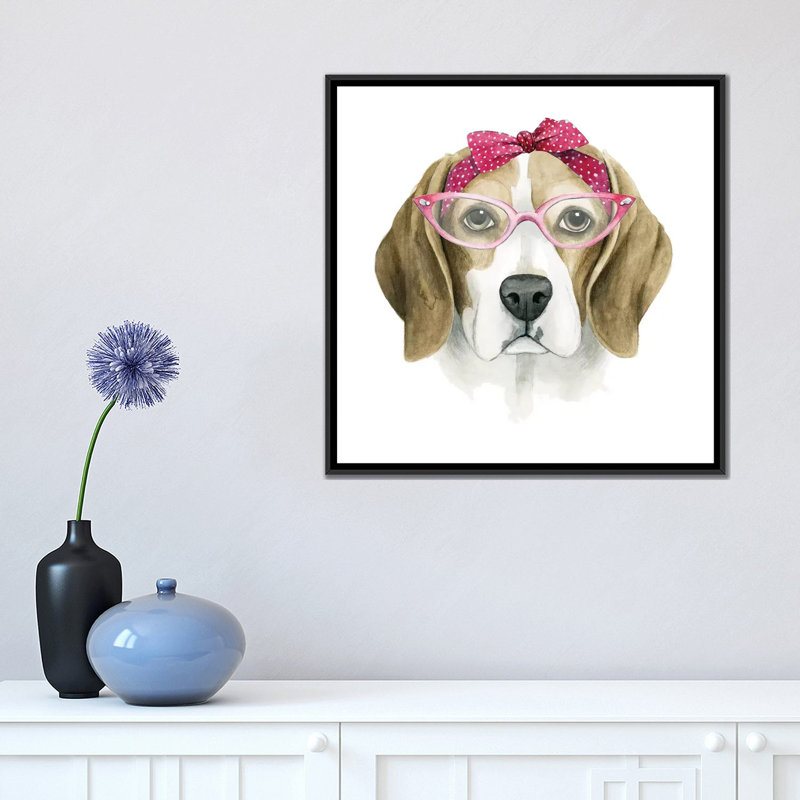 « rétro pup i », impression sur toile, H 18 po x l 18 po x P 1,5 po, Toile avec cadre flottant noir, Pas de tapis