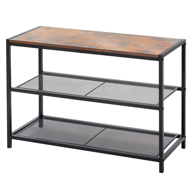 Shoe Bench, 3-Tier Shoe Rack, Entryway Shoe Organizer Storage Bench with Mesh Shelves, 30''