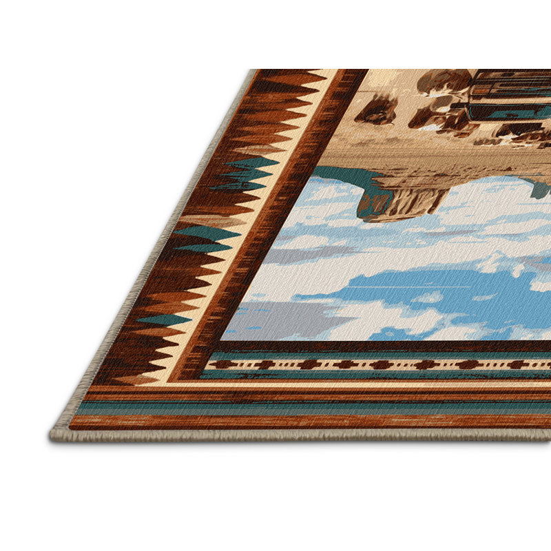  Washable Cattle Drive Southwestern Area Rug, Square 3'