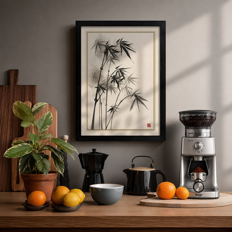 Bamboo in Ink Japandi - Framed Print, Black, A4 - 29.7 x 21.0 cm