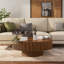 35'' Round Handcrafted Coffee Table – Solid Wood Fluted Design-1737710158-1732708691