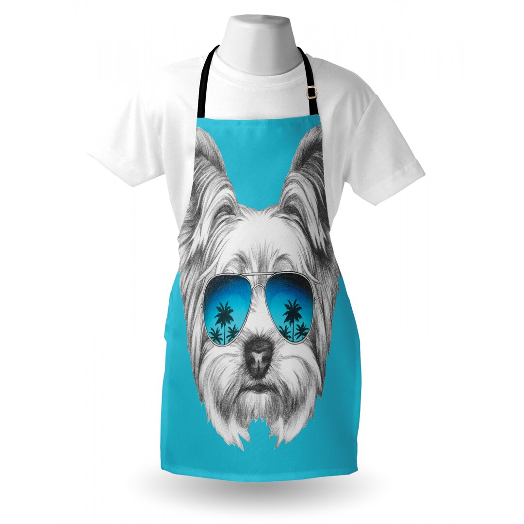 Schürze Yorkshire Terrier Portrait mit cooler Spiegelsonnenbrille Handgezeichnete Tierkunst