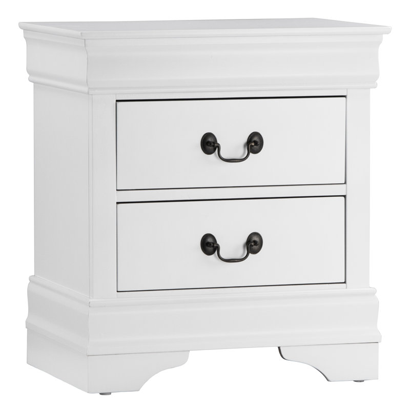 Table de chevet blanche traditionnelle avec poignées et tiroirs antiques | Idée de cadeau