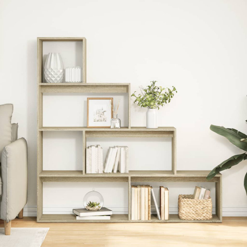 Andreca Bookcase, Sonoma Oak, (4 Shelves) 143.5cm H x 143.5cm W x 29cm D