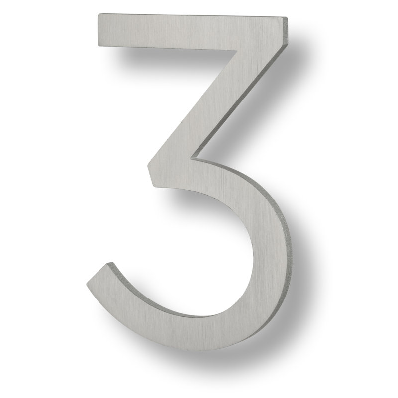 Numéro de maison flottante, 6 po, Aluminium brossé, 3