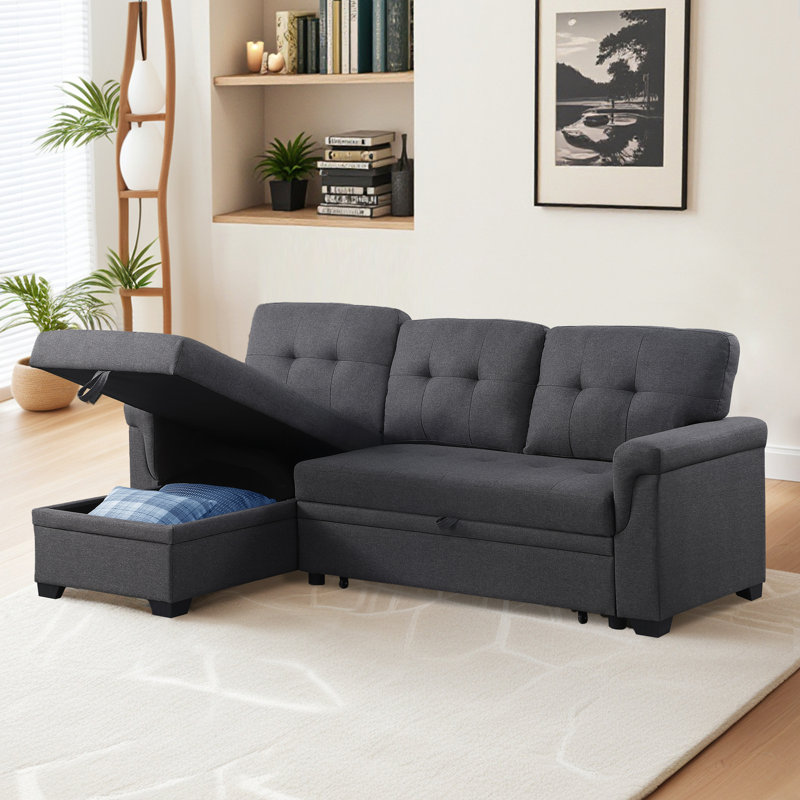Ebern Designs Sleeper Sofa Couch with Pull Out Bed, Sectional with Storage Convertible Chaise