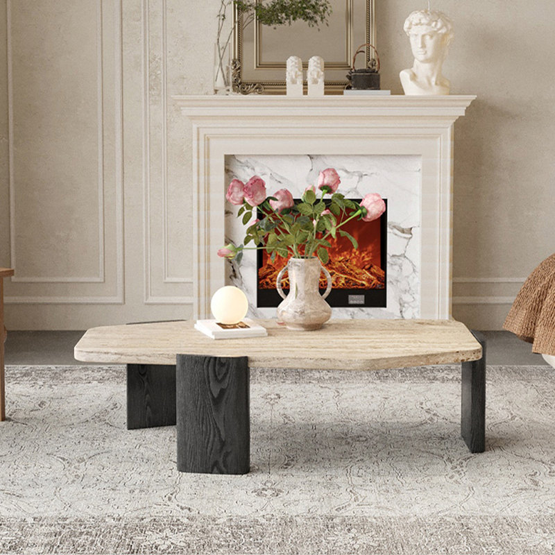 Table basse en pierre naturelle Wabi-sabi, H 13,77 po x L 43,3 po x l 20,47 po, Noir