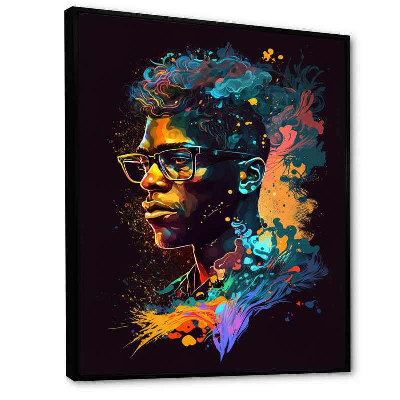 " Malcolm X Illustration III ", 32" H x 24" W x 1" D, Black Floater Framed