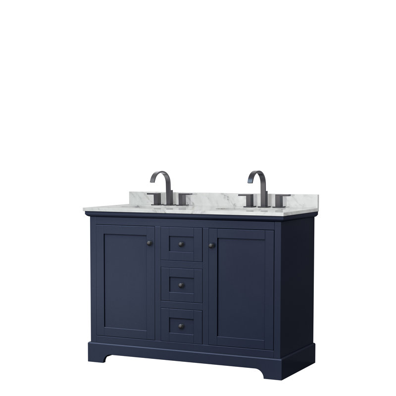 Ensemble de meuble-lavabo double 48 po Avery, Bleu foncé, Noir mat