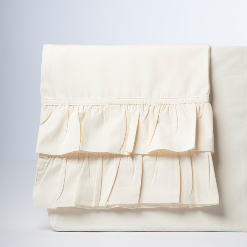 Ensemble de draps 100% coton 200 fils French Ruffle, Ivoire, Ensemble de draps lit simple + 1 taie d'oreiller