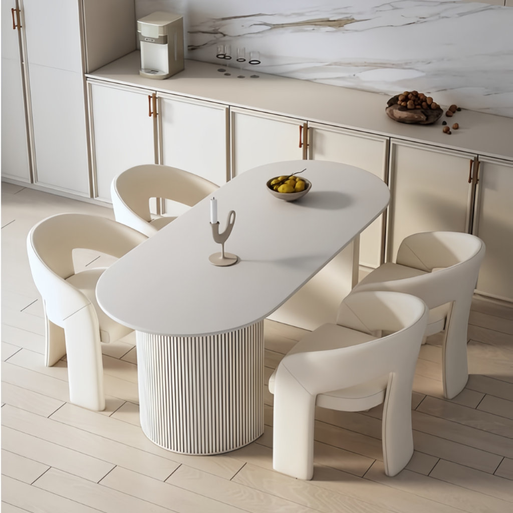 Light Luxury Cream Wind Rock Board White Modern Table and Chair Combination