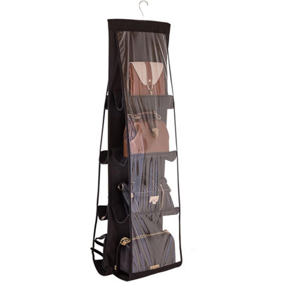 Paquet de 1 organisateur de sac à main suspendu pour garde-robe, organisateurs de rangement pour sac à main pour femme, porte-organisateur de sac à main, organisateur de sac à main pour garde-robe 8 poches à économie d'espace 41 L x 13,5 W (B-Noir)