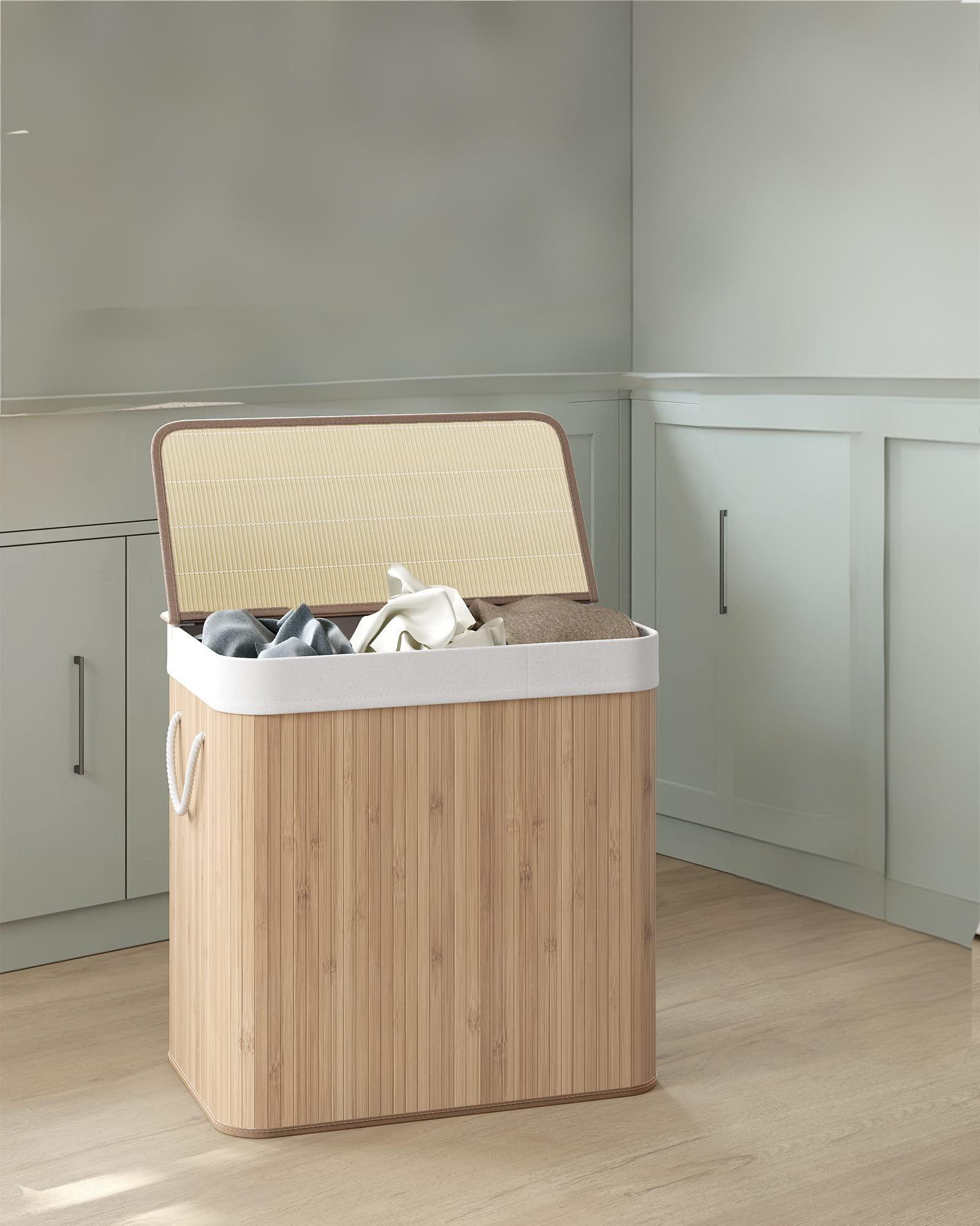 Latitude Run® Laundry Hamper, 39.6 Gallons (150L), 3-Section Laundry Basket, Laundry Hamper With Lid, Bamboo, Foldable, Removable And Machine Washable Liner, For Laundry Room, Bedroom, Natural | Wayfair