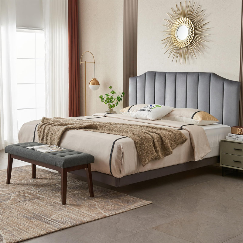 Upholstered Entryway Bench, Bedroom Bench End of Bed, Lin gris foncé