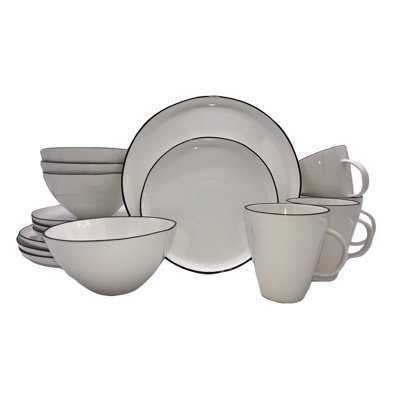 Service de table 16 pièces en porcelaine à jantes colorées Canvas Home Abbesses