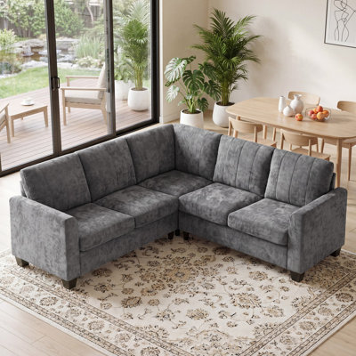 Landassy Home Modern Upholstered L Shaped Couch, 81" Comfy Convertible Corner Sectional Sofa Couches with Piano-key Silhouette for Living Room, Apartment, Reception Room, Chenille, Gray