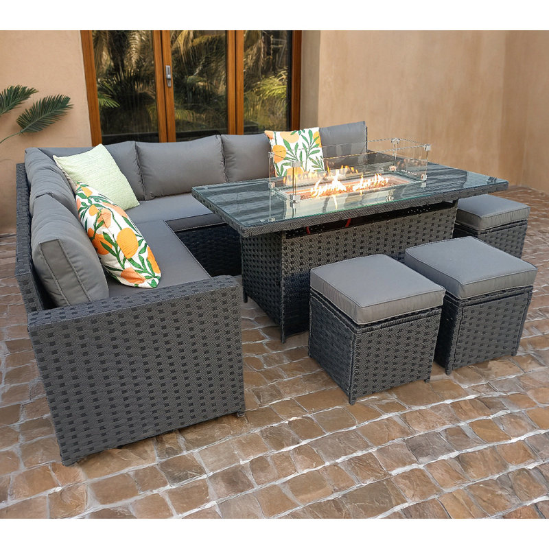 Barcelona Wicker 9 - Person Garden Lounge Set, Black