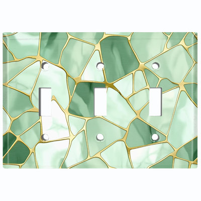 Green Stained Glass Print 3 - Gang Toggle Light Switch Standard Wall Plate