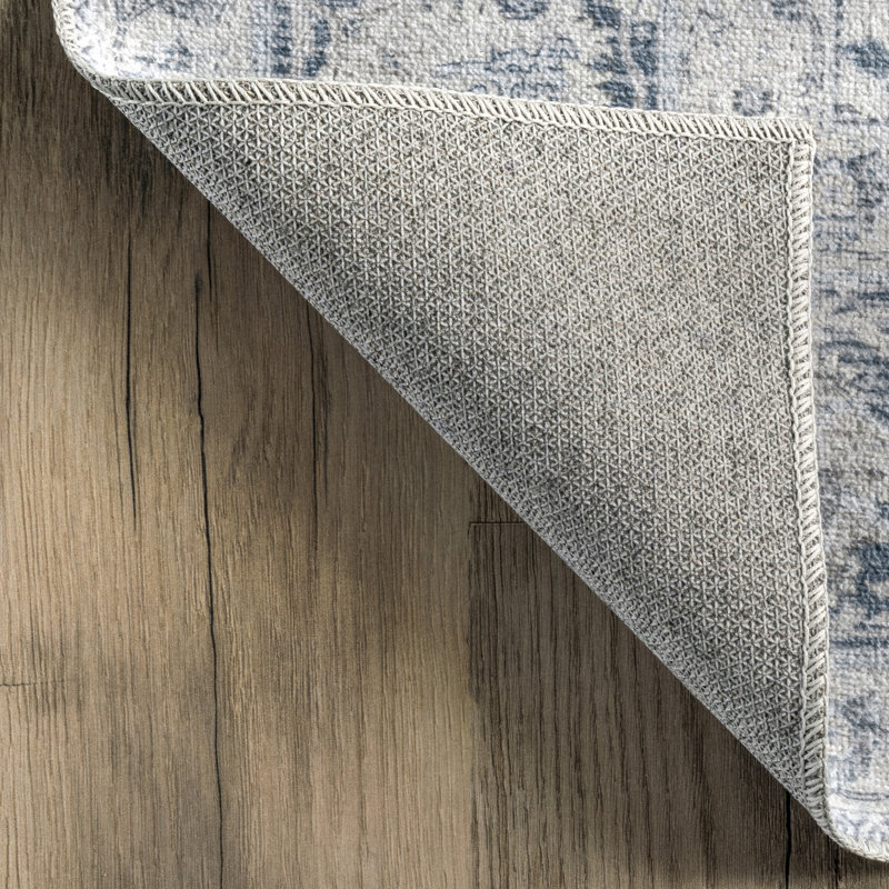 Bayberry Vintage Machine Washable Gray/ Light Blue Area Rug, Rectangle 4' x 6'